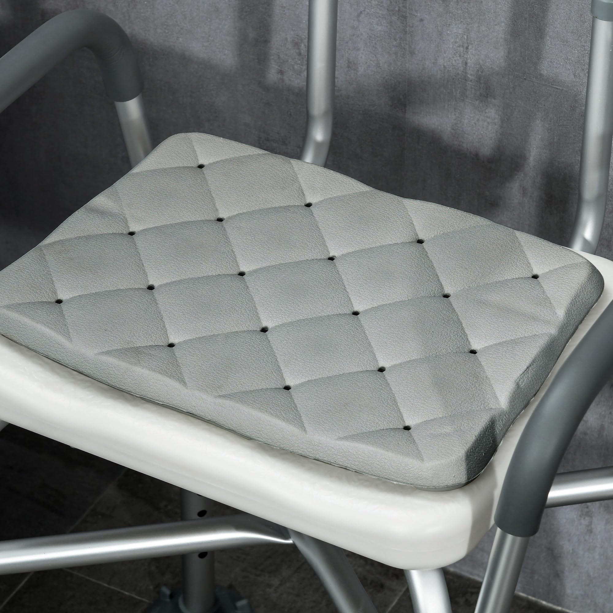 HOMCOM Silla Ducha Personas Mayores con Respaldo Antideslizante 136 kg | Silla de Ducha, Reposabrazos, Altura Ajustable, Cojín Acolchado Extraíble, para Ancianos y Discapacitados