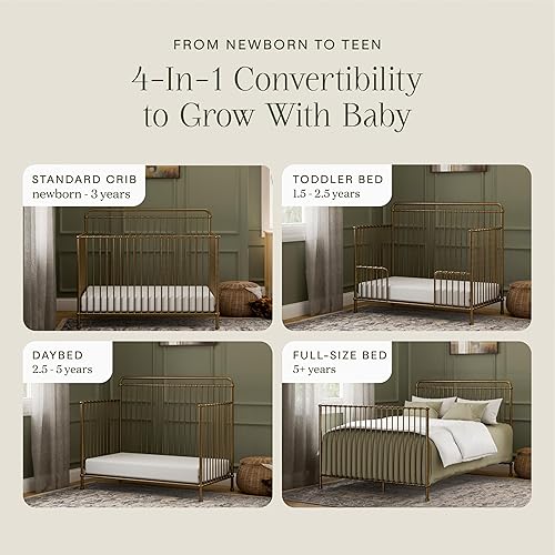 Miniatura 8 de NAMESAKE Winston - Cuna convertible de metal 4 en 1 en oro vintage, certificado Greenguard Gold