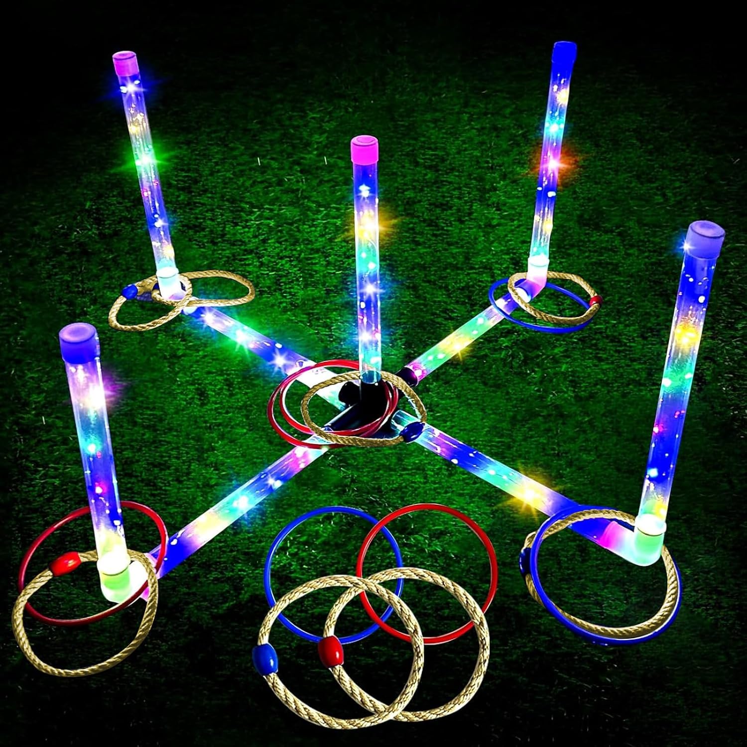 Ring Toss Game for Kids and Adults, Rechargeable LED Ring Toss Game - Glow Ring Toss LED Ring Toss Outdoor Game Lawn Games for Family Game Night & Parties Classic