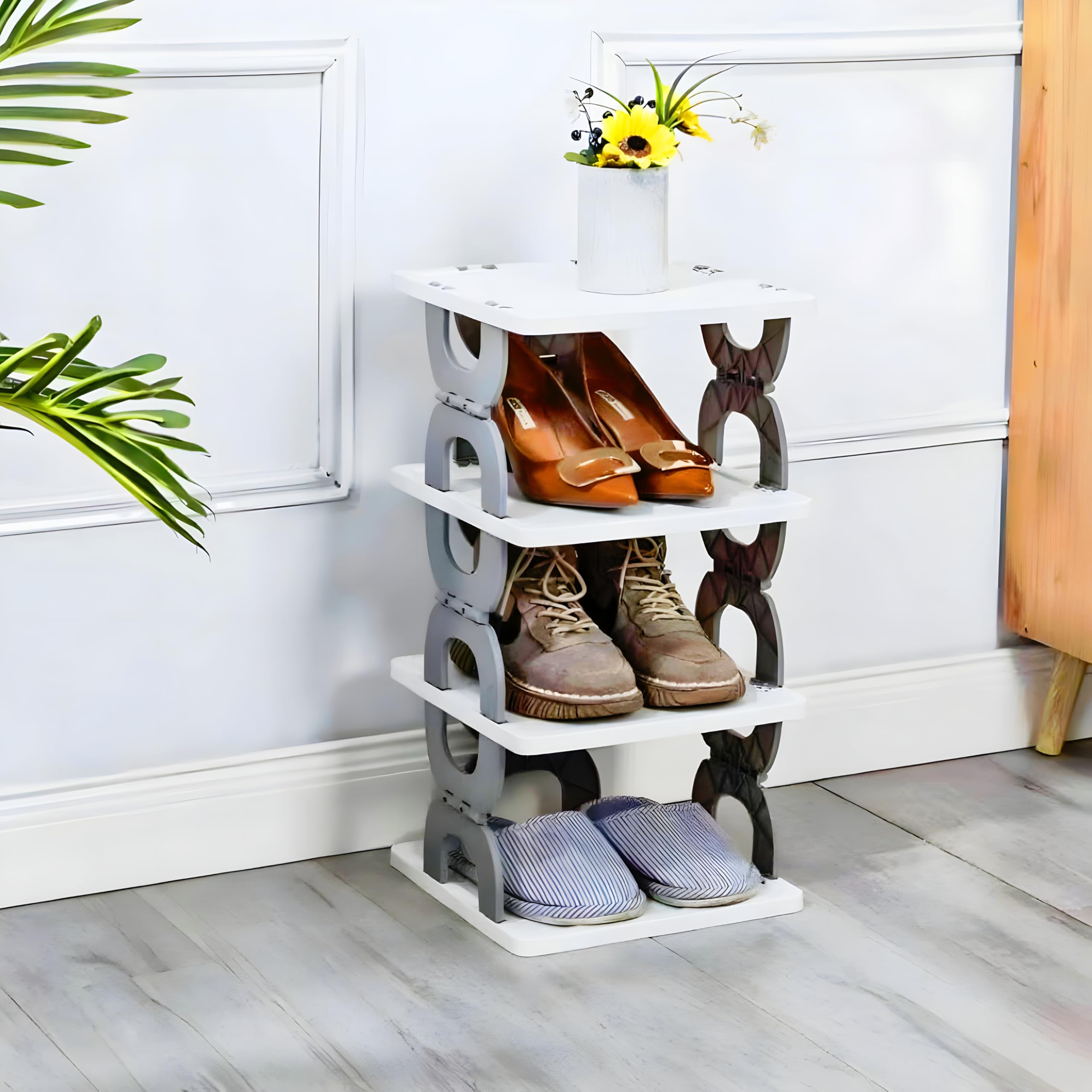 CLAPONE 4 Tier Shoes Rack for Home Plastic, Adjustable Shoe Stand Organizer Stackable Storage Bedroom entryway Slots Shelf Footwear Rack, Multi-Purpose Durable Plastic,Grey (B0BPXN5TWR) Amazon Price History, Amazon Price Tracker