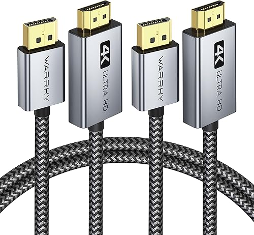 Warrky Paquete de 2 adaptadores de cable DisplayPort a HDMI 4K de 3.3 pies carcasa de aluminio, trenzado de nailon de alta velocidad (1440P 60Hz,