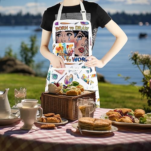 Miniatura 3 de CMNIM Delantal de artista de pintura, 2 bolsillos, regalo para amantes del dibujo, para estudiantes y profesores de arte