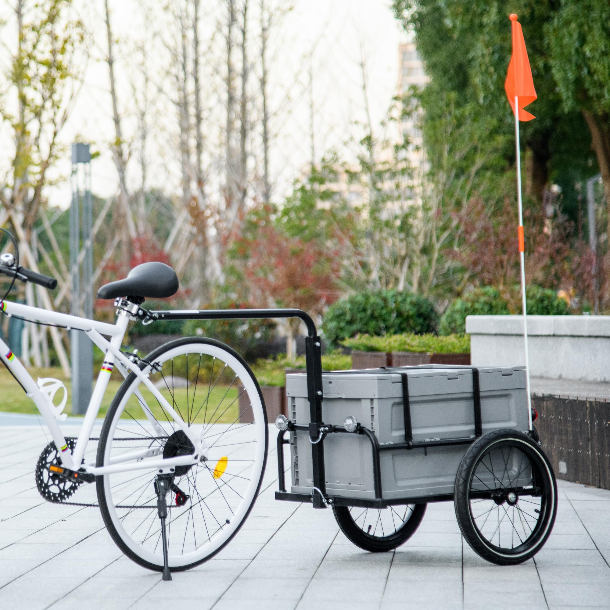 HOMCOM Remorque Chariot à vélo 65L Pliable avec Coffre Amovible, 40KG