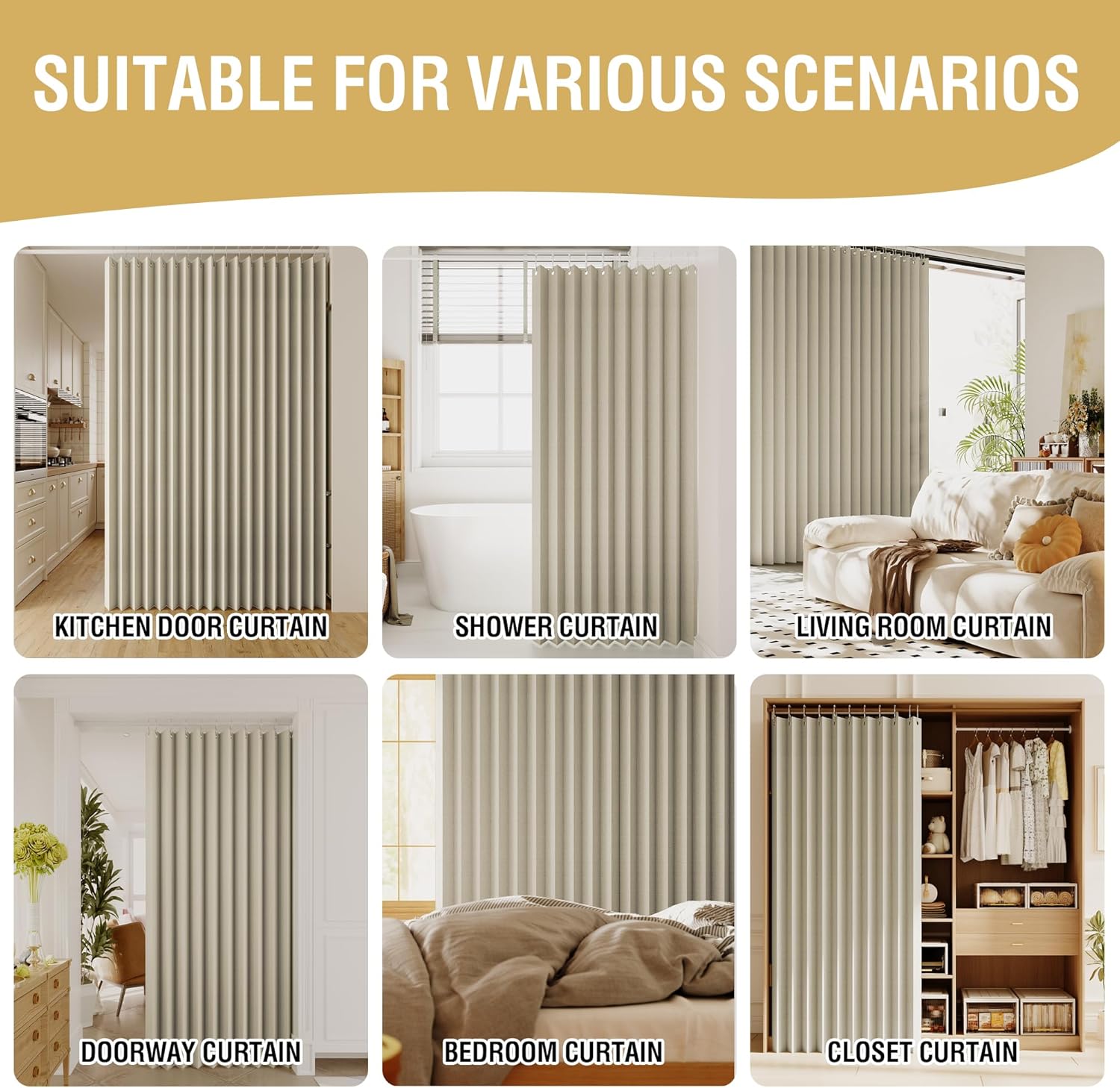 H.VERSAILTEX 100% Blackout Linen Curtain Accordion Door Curtains for Doorway Privacy Folding Closet Curtain Room Divider Sliding Door Shade with Hooks, 1 Panel, W100 x L78, Heather Ivory