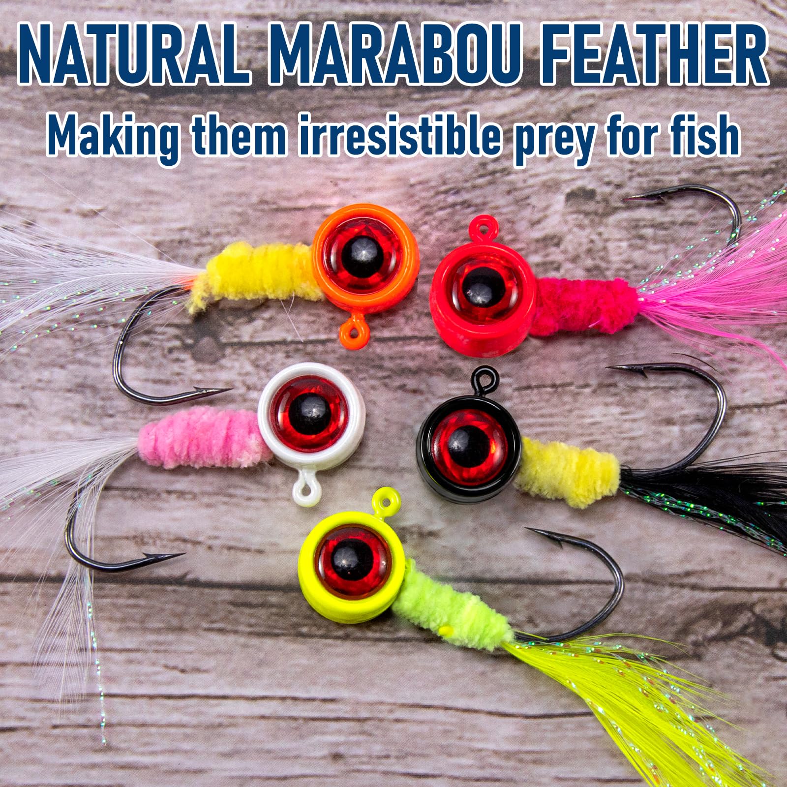 Alwonder Marabu-Jigs-Set, Angelköder, Crappie, Jigköder, Forelle, Panfish mit Feder, handgebundenes Haar, runder Angelkopf, Jighaken für Barsch, Zander, Bluegill, 1/907.2 g, 1/453.6 g, 1/226.8 g,