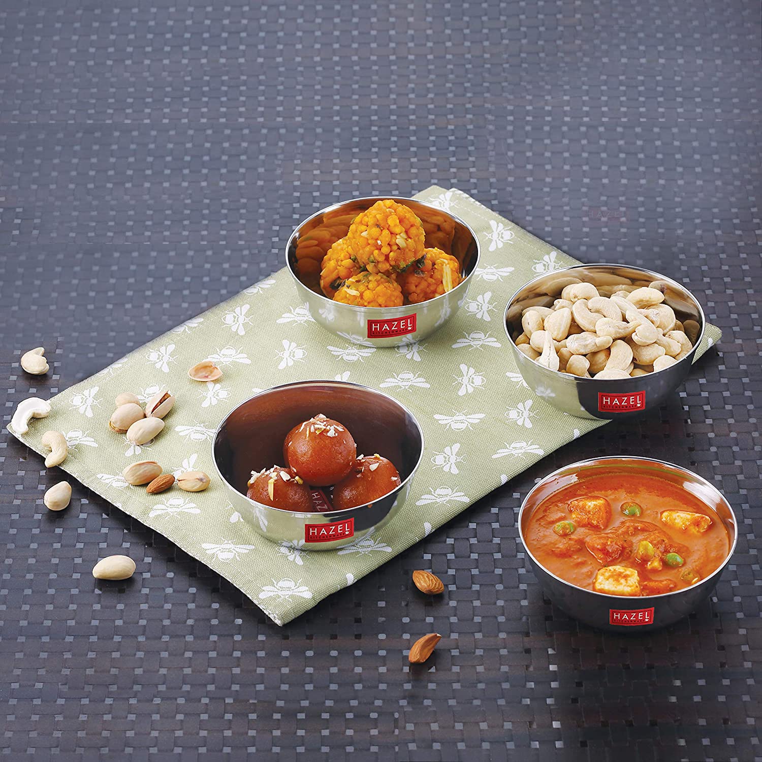 HAZEL Stainless Steel Bowl Set | 200 ml SS Katori for Kitchen & Serving | Dinner Wati Bowls for Snacks, Chutney, Curry | Set of 4 1