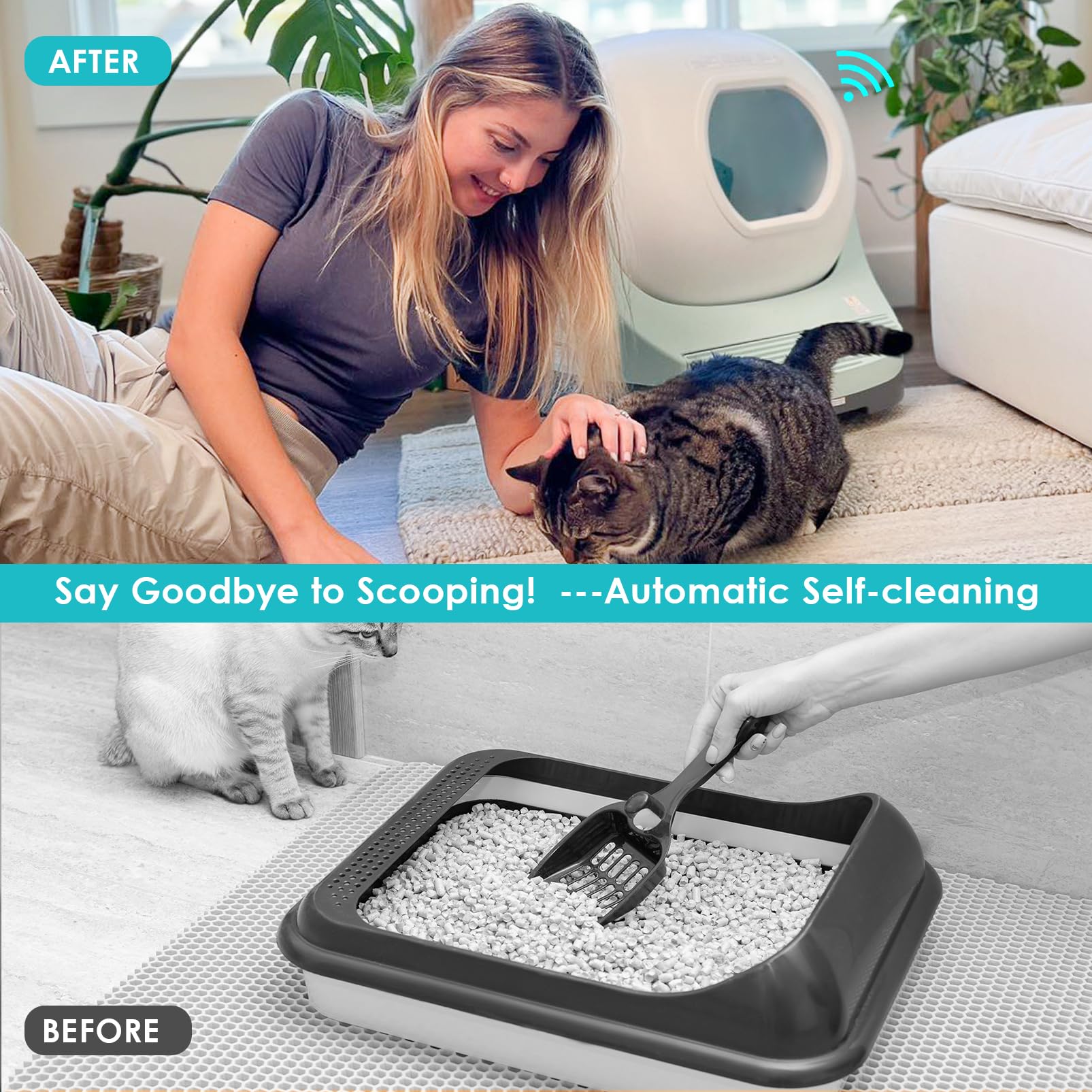 Robot Litter Box Self Cleaning Open-Top Design Extra Large