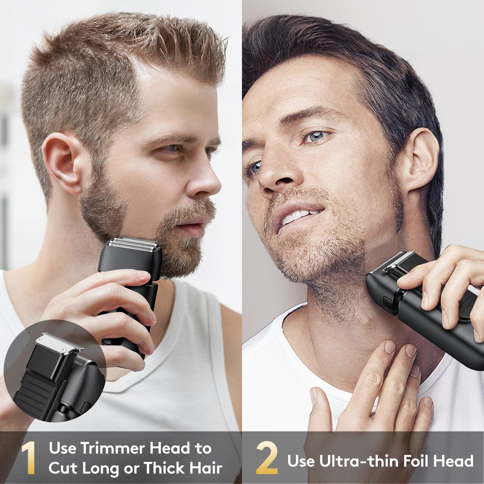 Brightup Foil Shavers for Men - Smooth & Painless Electric Razor for Men with Back Beard Trimmer for Long Thick - Wet Dry Shaving/Travel Lock/LED Display/IPX6 Waterproof