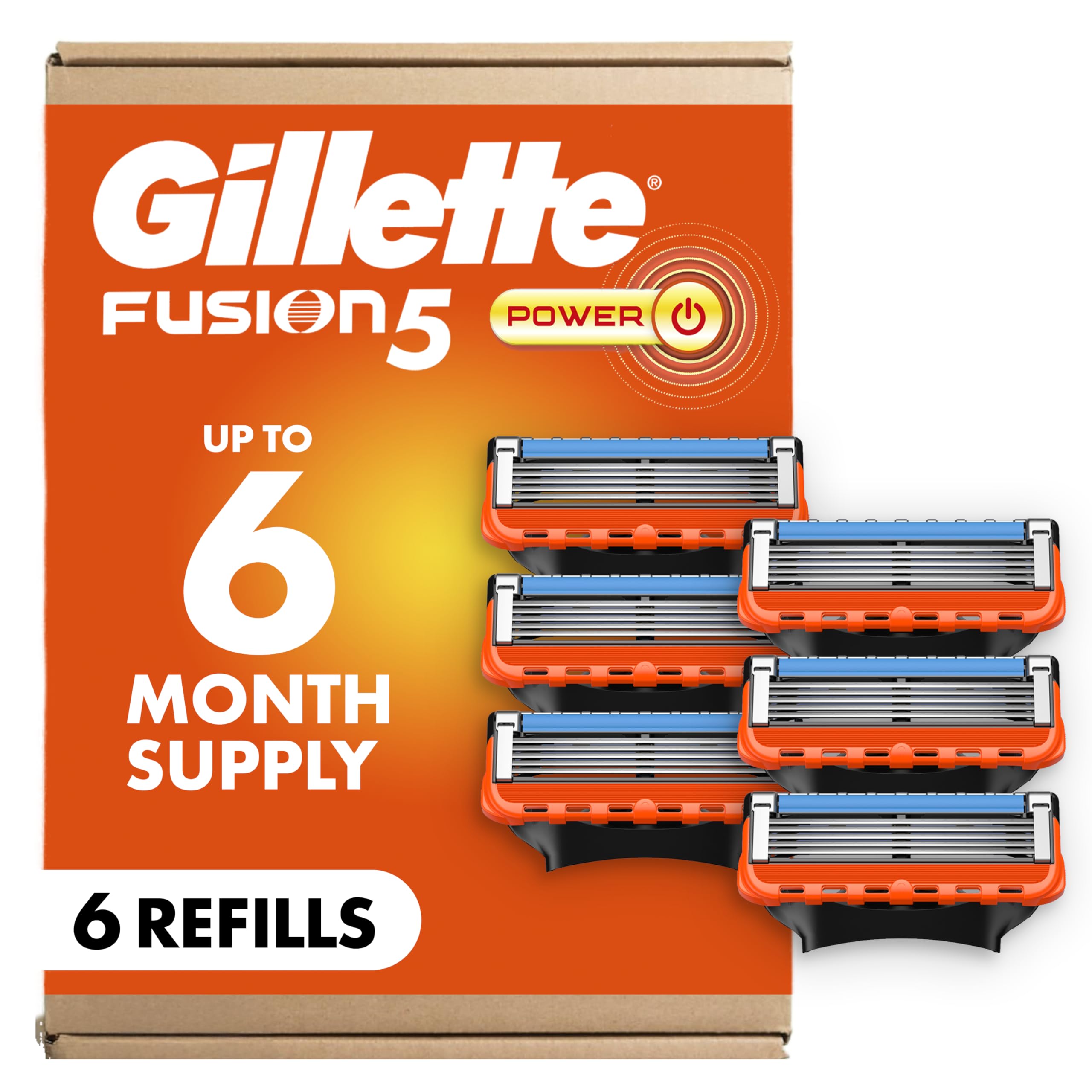 Gillette Fusion5 Power Razor Refills for Men 6 Razor Cartridges Larger Lubrication Strip Precision Trimmer 5-Blade Razor Blades