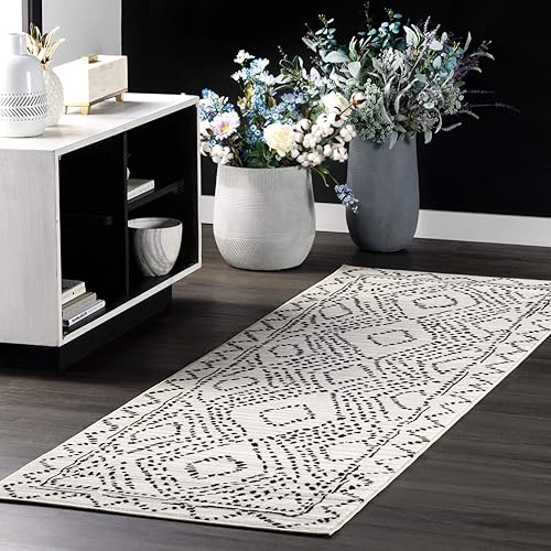 Miniatura 6 de nuLOOM Mila - Alfombra de pasillo con enrejado de diamantes punteados, 2 pies 8 pulgadas x 8 pies, color gris