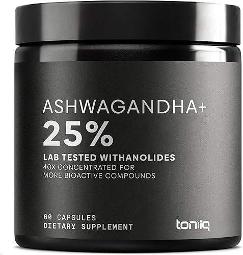 Toniiq Ashwagandha - Extracto Ultra Alta Potencia 40:1 con 25% Withanolides - Cosecha Silvestre en India - Altamente Concentrado y Testeado por