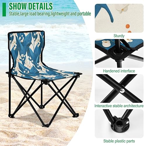 Miniatura 5 de KLL Turquesa Lily of Valley - Silla de camping moderna escandinava, portátil, resistente, ultraligeras, para jóvenes, bolsa de transporte, silla de