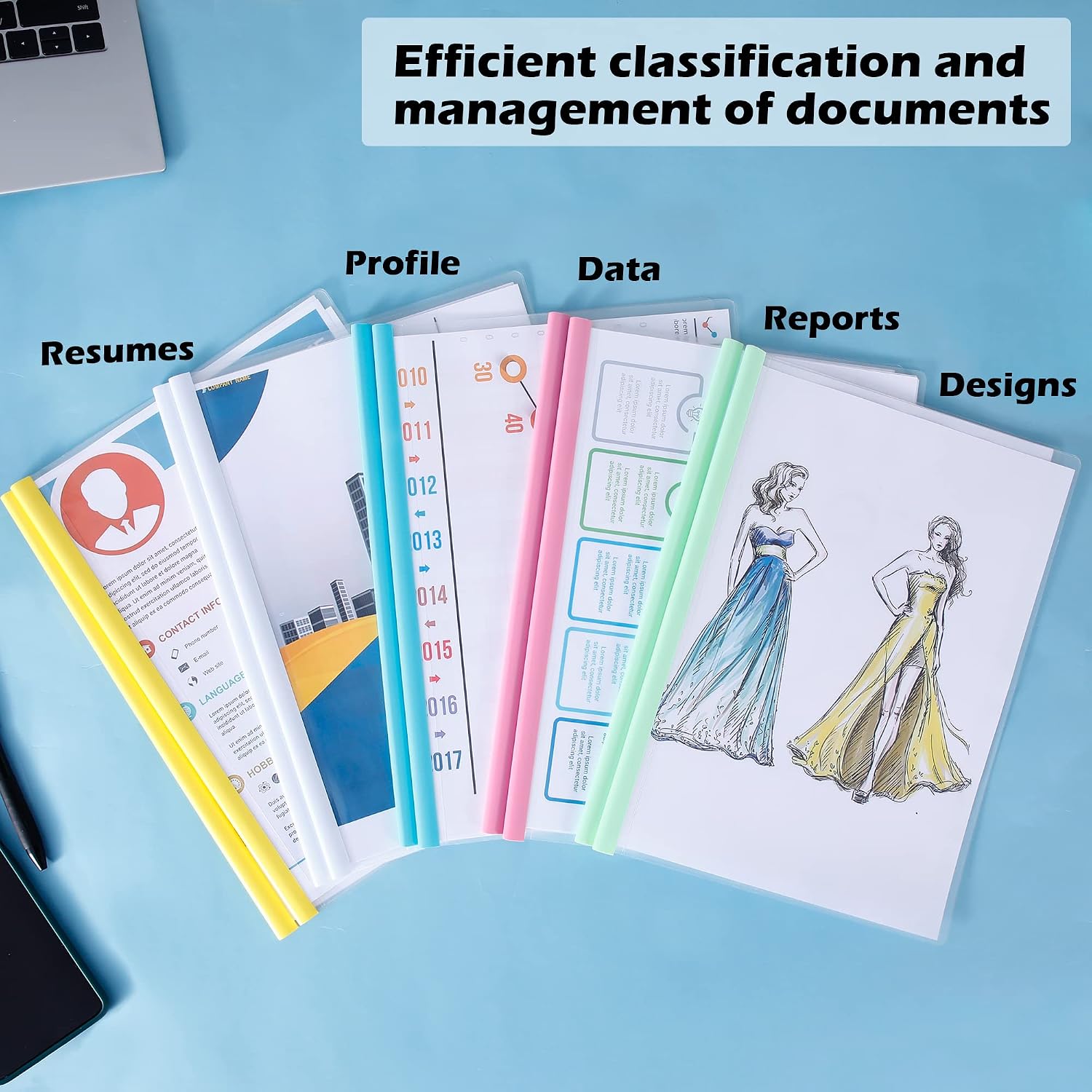 STAPENS Report Covers with Sliding Bar, Clear Paper Protector Sleeves, 12.2 x 8.5 Inch (10 PCs)