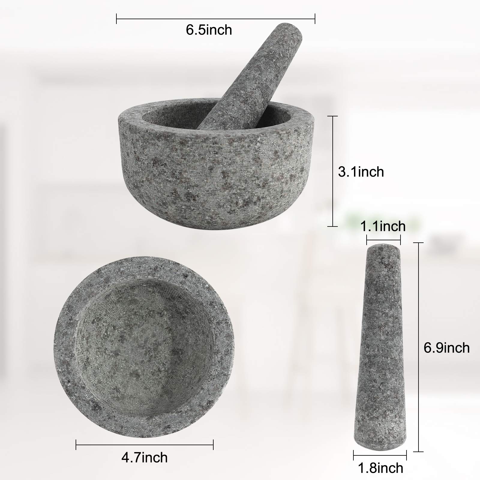 Mortar and Pestle, 6.5 Inch 3 Cup Heavy Mortar and Pestle Set, Guacamole Mortar and Pestle
