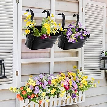盆栽台・花台 Amazon.com: Zubebe 20 入金屬鐵掛花架陽台欄杆種植器水桶花盆附