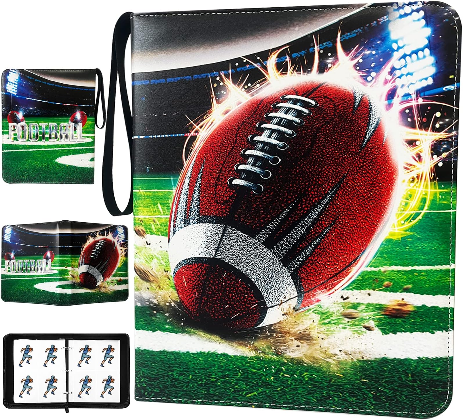 400 Pockets Football Cards Binder,Trading Cards Holder Card Collectors Album,Trading Card Binder 4 Pocket with 50 Removable Sleeves