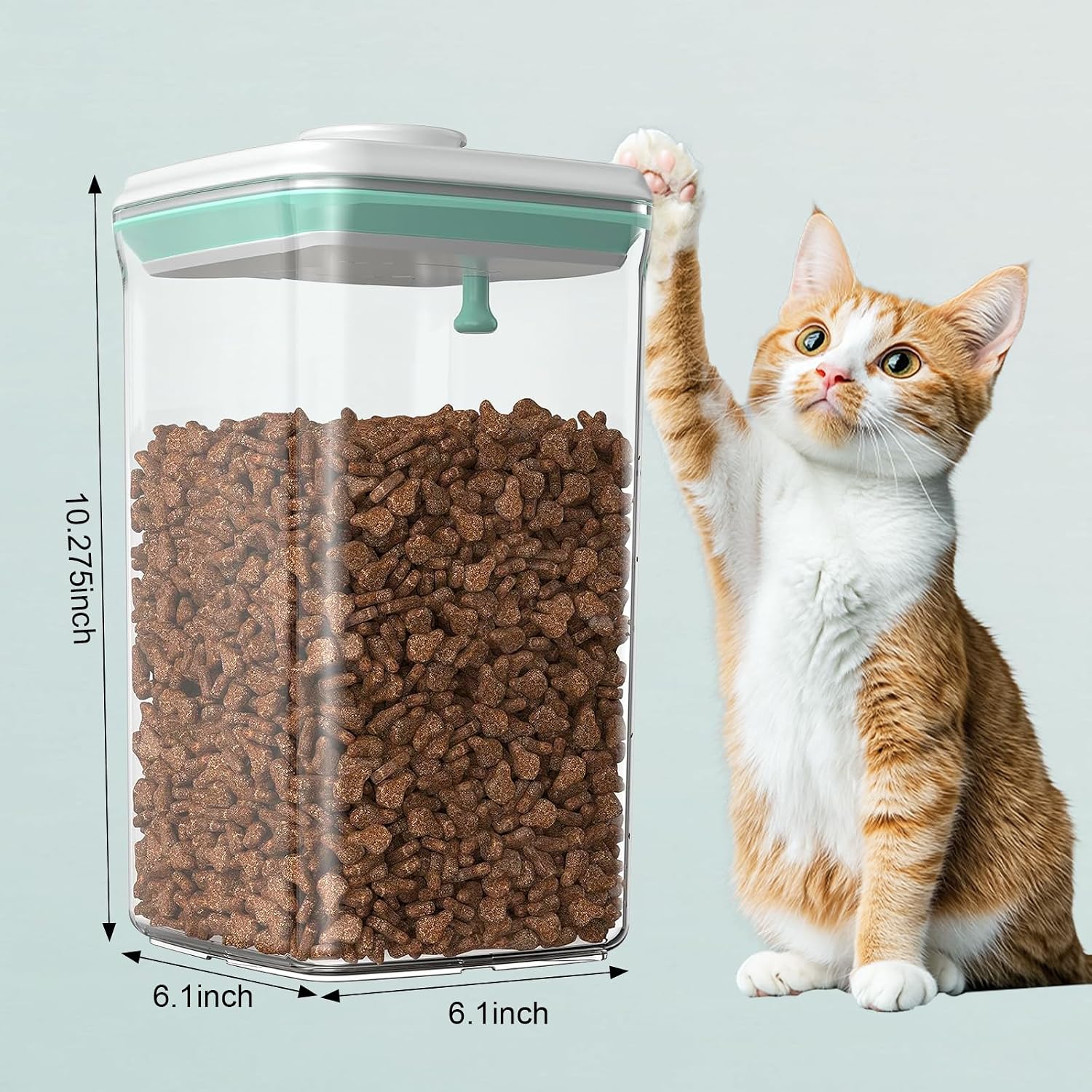 LEAWALK Airtight Small Cat Dog Pet Food Storage Containers BPA Free, with Large Pour Spout/1 Measuring Cup/ 4 Safety Locks and Double-layer Silicone Strip (Gray green, 2L-1pack) image 4