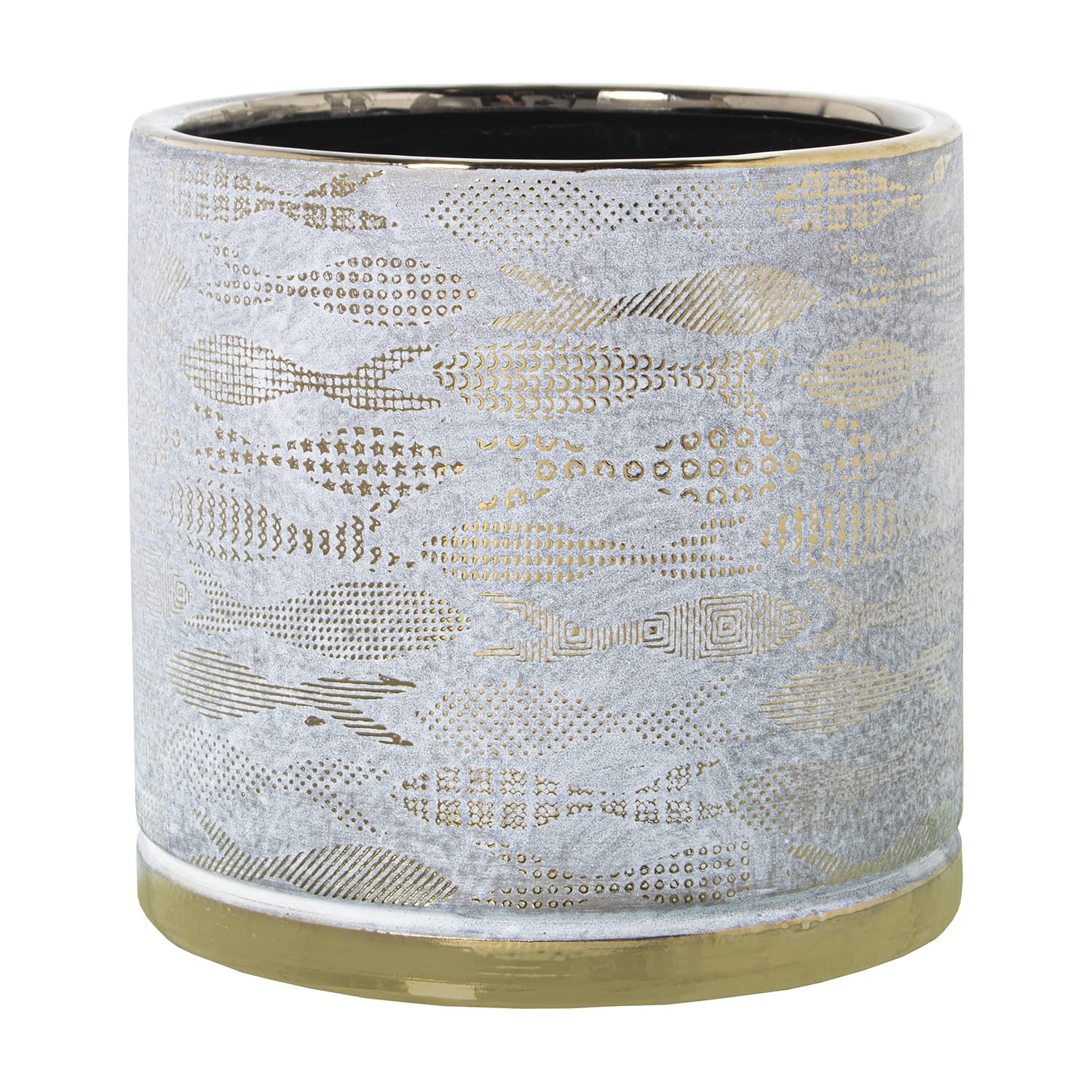 Pot en céramique poissons dorés cache-pot blanc intérieur 18x18