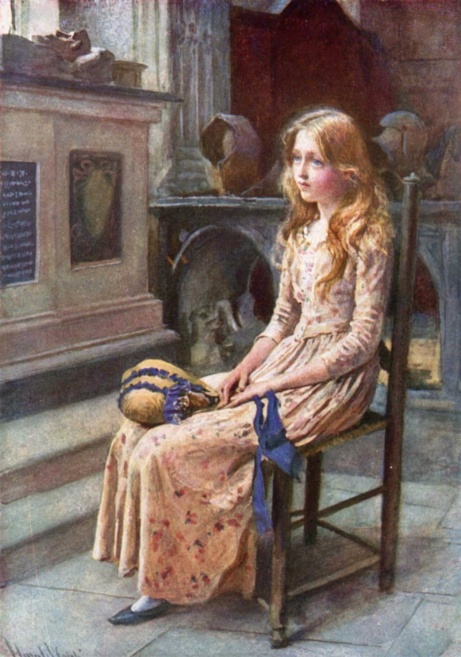 ARTXLXXBN Famous Prints Artwork Pictures Poster Painting Art Little Nell in the Old Church by Harold Copping Artwork Landscape Pictures for Home Decor 60x90cm