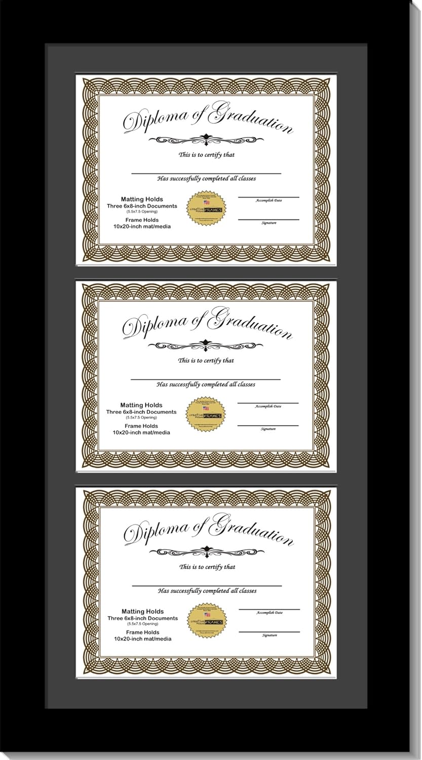 Creative Picture Frames 6X8-2-10X16Bk-W Black Double Diploma Frame With 2 Opening White Matting | Holds 2-6X8-Inch Documents With Installed Wall Hanger