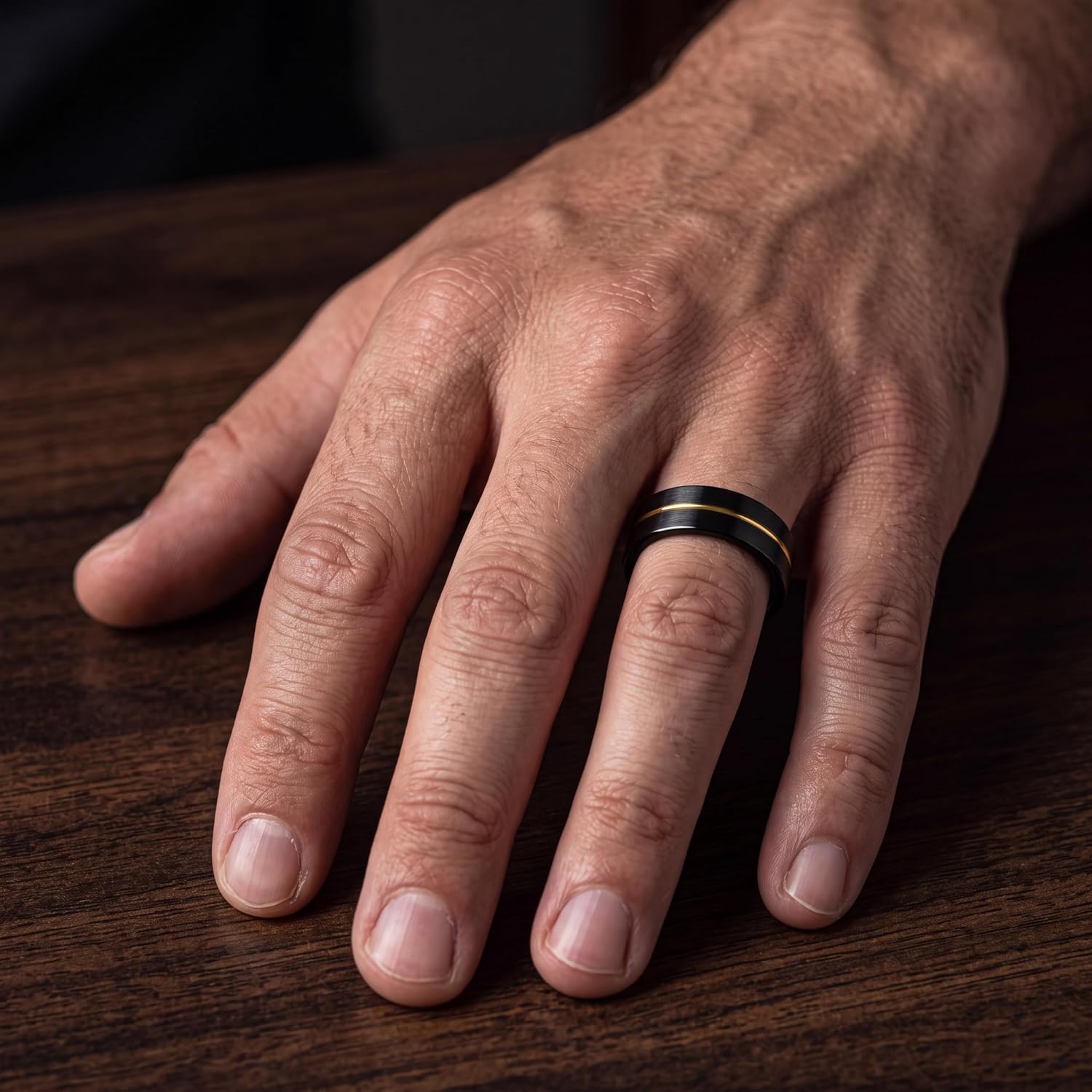 Tungsten Wedding Band Ring 8mm 6mm 4mm for Men Women 18k Yellow Gold Plated Flat Cut Black Grey Brushed Polished
