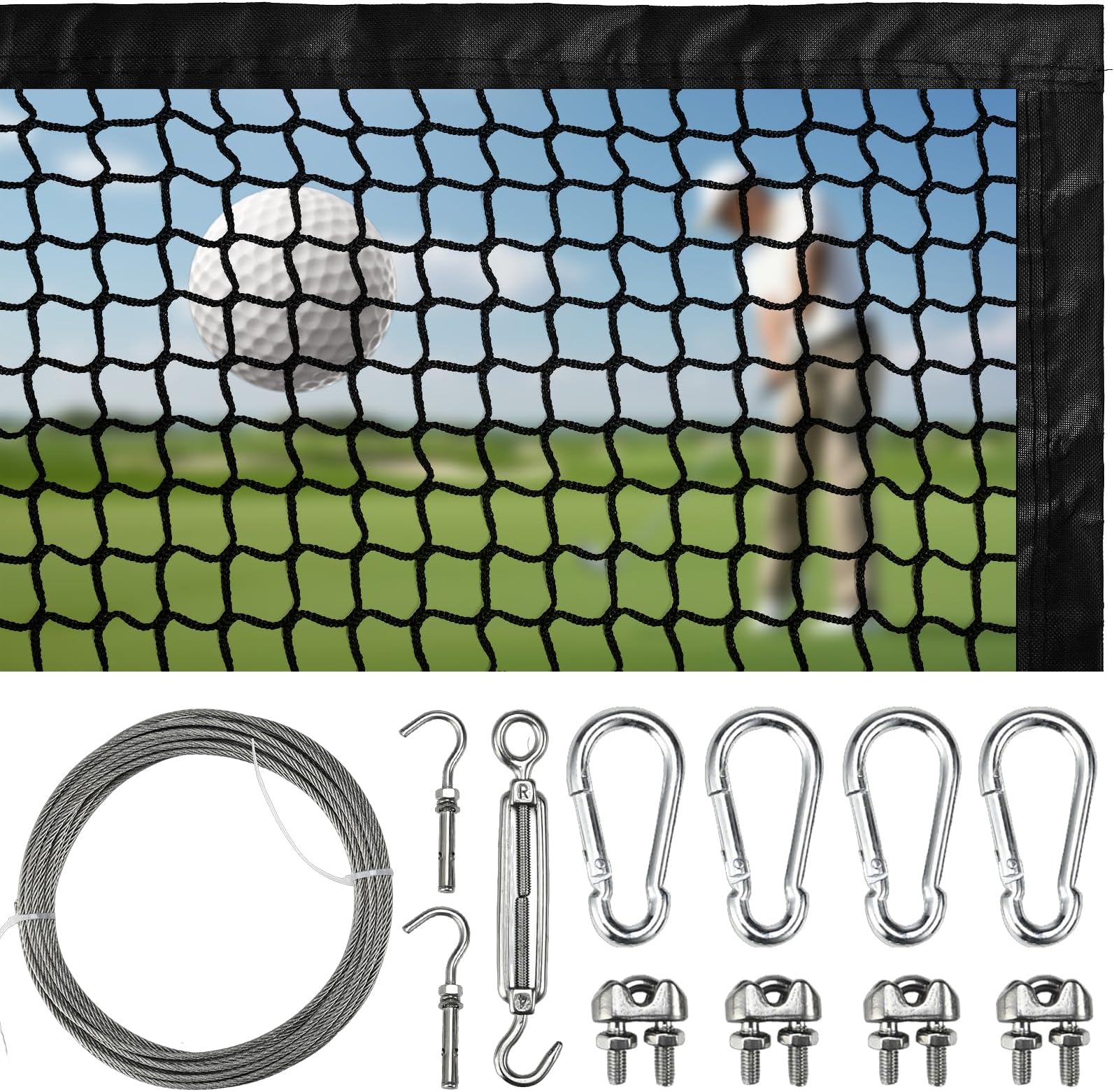 Golf Net,Golf Practice Net with 33 ft Steel Wire Rope and Hanging Kit, Heavy Duty Golf Hitting Net, Also as Hockey Net and Chipping Net - 7ft,10ft, 15ft, 25ft, 30ft, 40ft