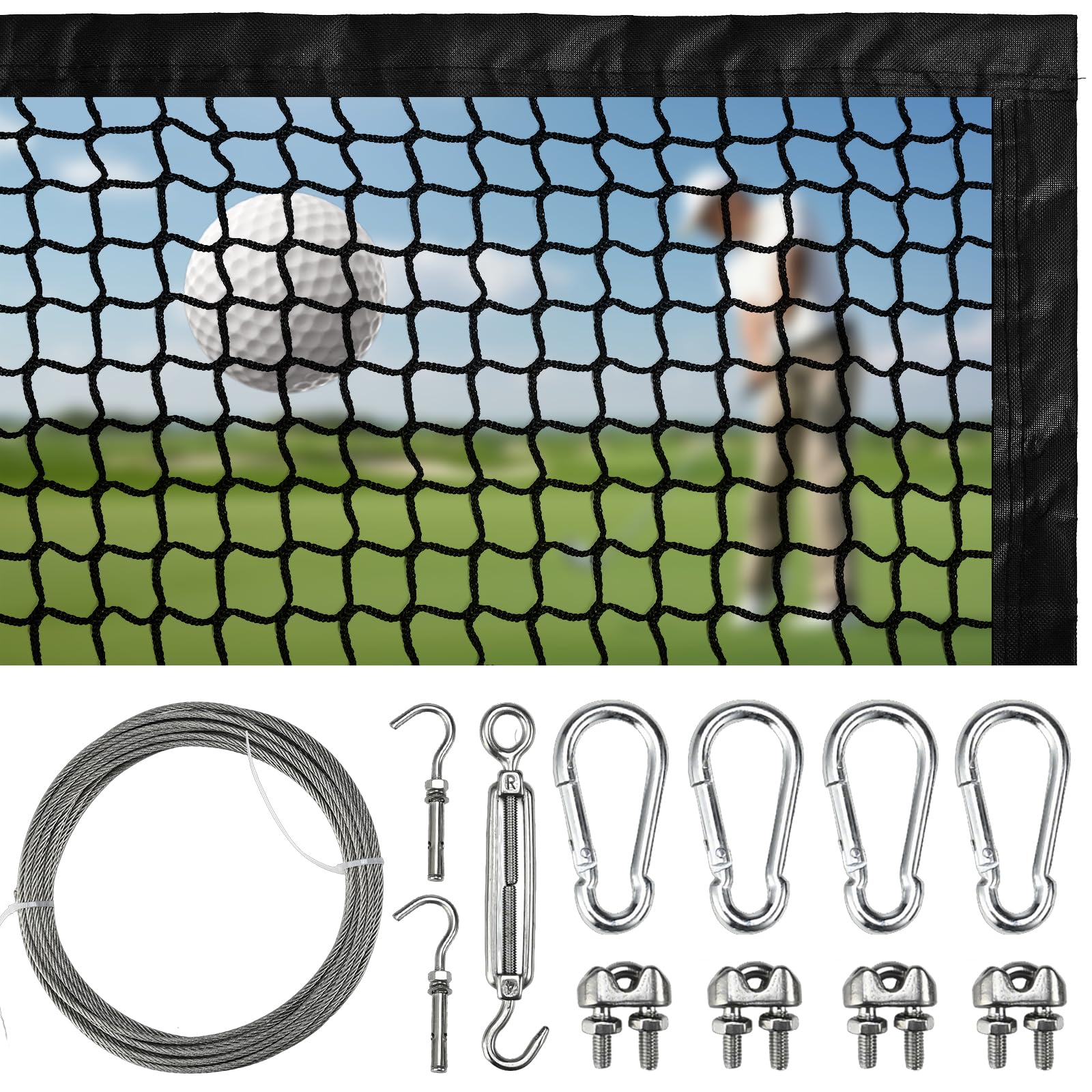 Golf Net,Golf Practice Net with 33 ft Steel Wire Rope and Hanging Kit, Heavy Duty Golf Hitting Net, Also as Hockey Net and Chipping Net - 7ft,10ft, 15ft, 25ft, 30ft, 40ft