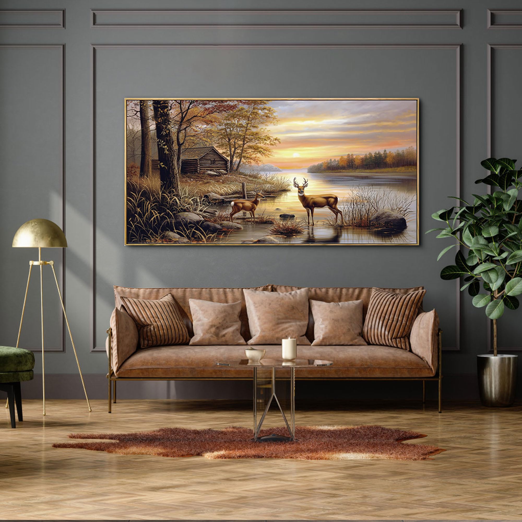 yiijeah Deer Pictures Wall Decor - Autumn Rustic Forest Cabin Painting Prints Wildlife Pictures Animal Elk Poster Canvas Wall Art Modern Hunting Decor