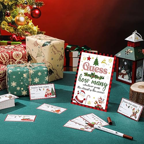 Miniatura 4 de Sosation Juego de 61 tarjetas de Navidad de adivinanzas, 60 tarjetas de adivinación de Navidad, 60 tarjetas de adivinar cuántas y 1 letrero para