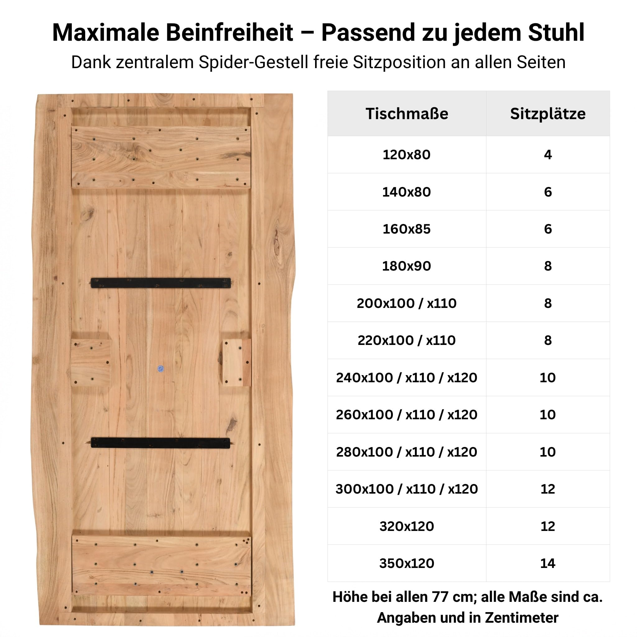 SAM Esstisch Cali 180x90 cm Akazie Natur Spider-Gestell schwarz | Baumkantentisch massiv, Akazienholz naturfarben, Esszimmertisch, Industrial-Design
