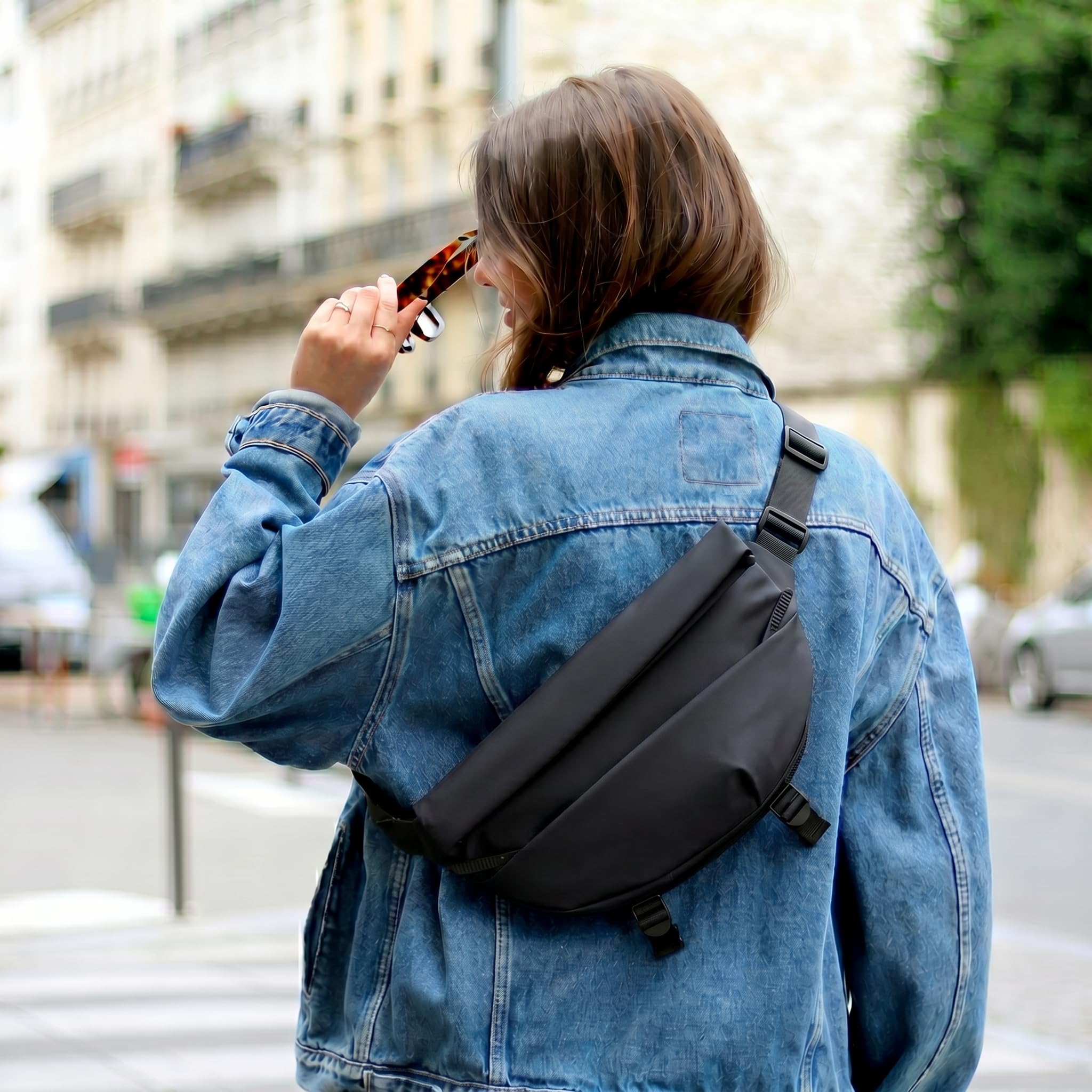 Sac Banane Femme & Homme, Sling Bag Urbain, Sac De Poitrine Bandoulière Réglable, Sacoche Banane Ville pour Voyage, Travail, Sport, Quotidien, Running et Cyclisme, Noir