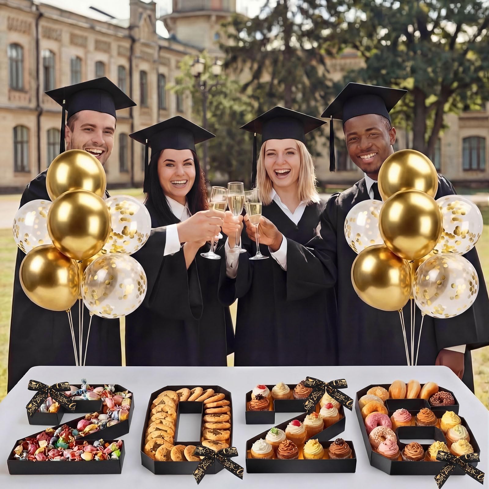 Letras de cartón de graduación 2026, números para charcutería, juego de decoración de fiesta de graduación de 10 pulgadas, bandeja de comida rellenable, letras G, R, A, D, caja reutilizable