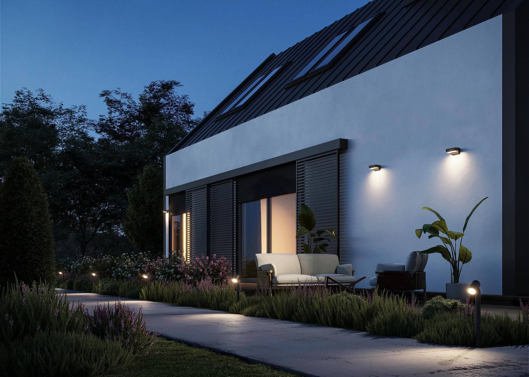 Steinel L 800 C Lámpara LED de pared para exteriores, en color antracita, sin sensor, con iluminación descendente, luz blanca cálida y conectable por Bluetooth y aplicación