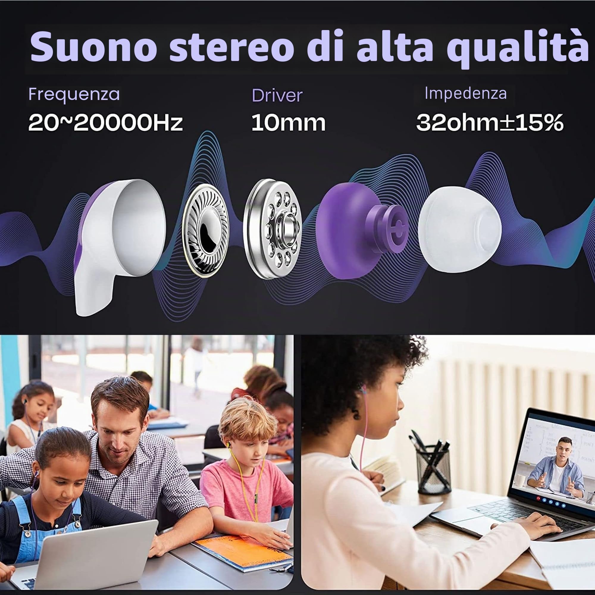 JustJamz | Confezione da 100 auricolari basici, auricolari in-ear bianco perla, cuffie usa e getta, set di auricolari per studenti