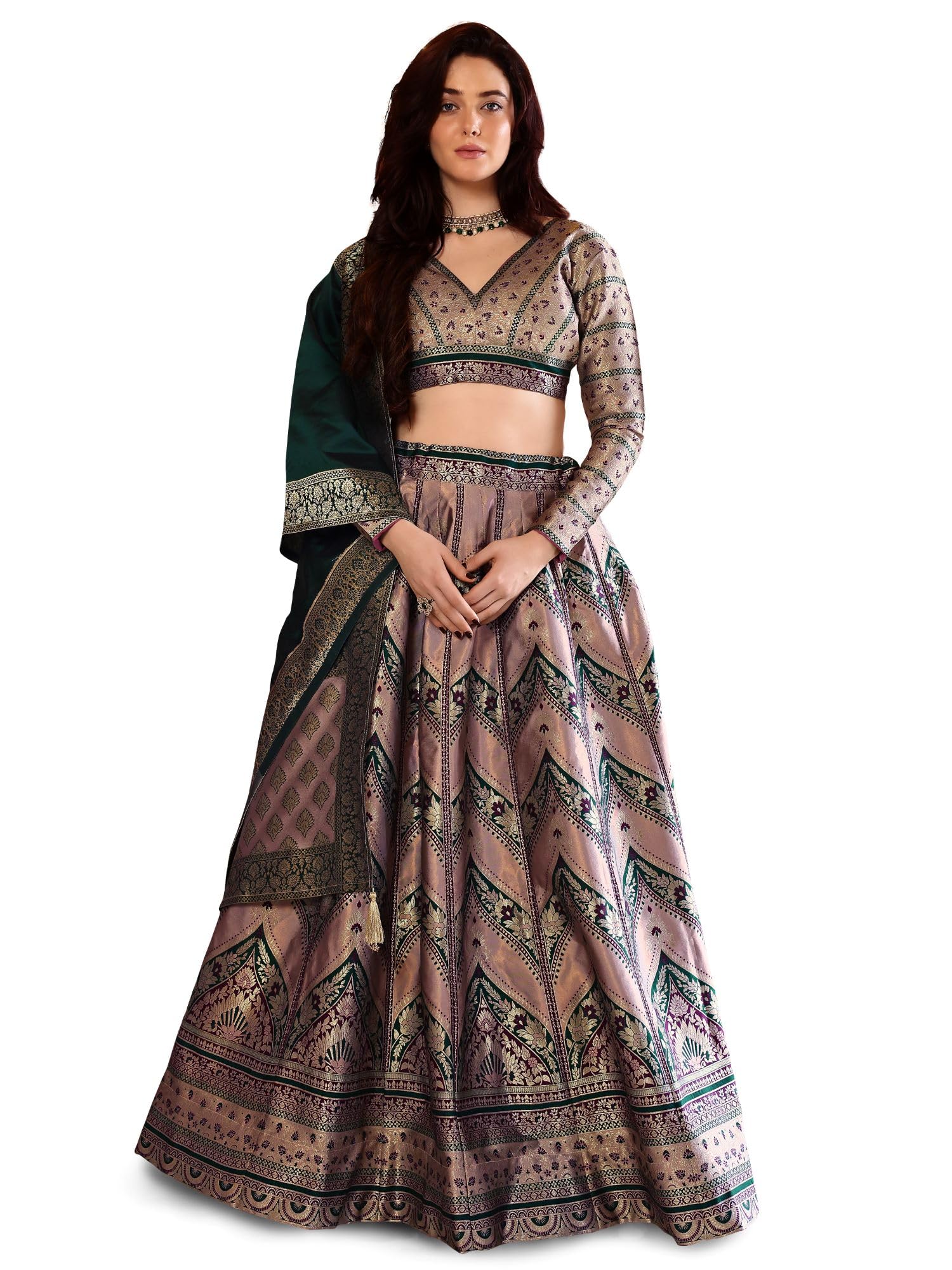 PURVAJA Lehenga damski zestaw Choli ze sztucznego jedwabiu