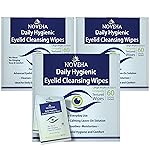 NOVEHA 180Pcs Daily Hygienic Eyelid & Lash Wipes | 120 Individually Wrapped Cleansing Eyelash Wipes - For Blepharitis & Itchy Eyes, Demodex and Natural Makeup Remover & Daily Cleanser (3 Pack)