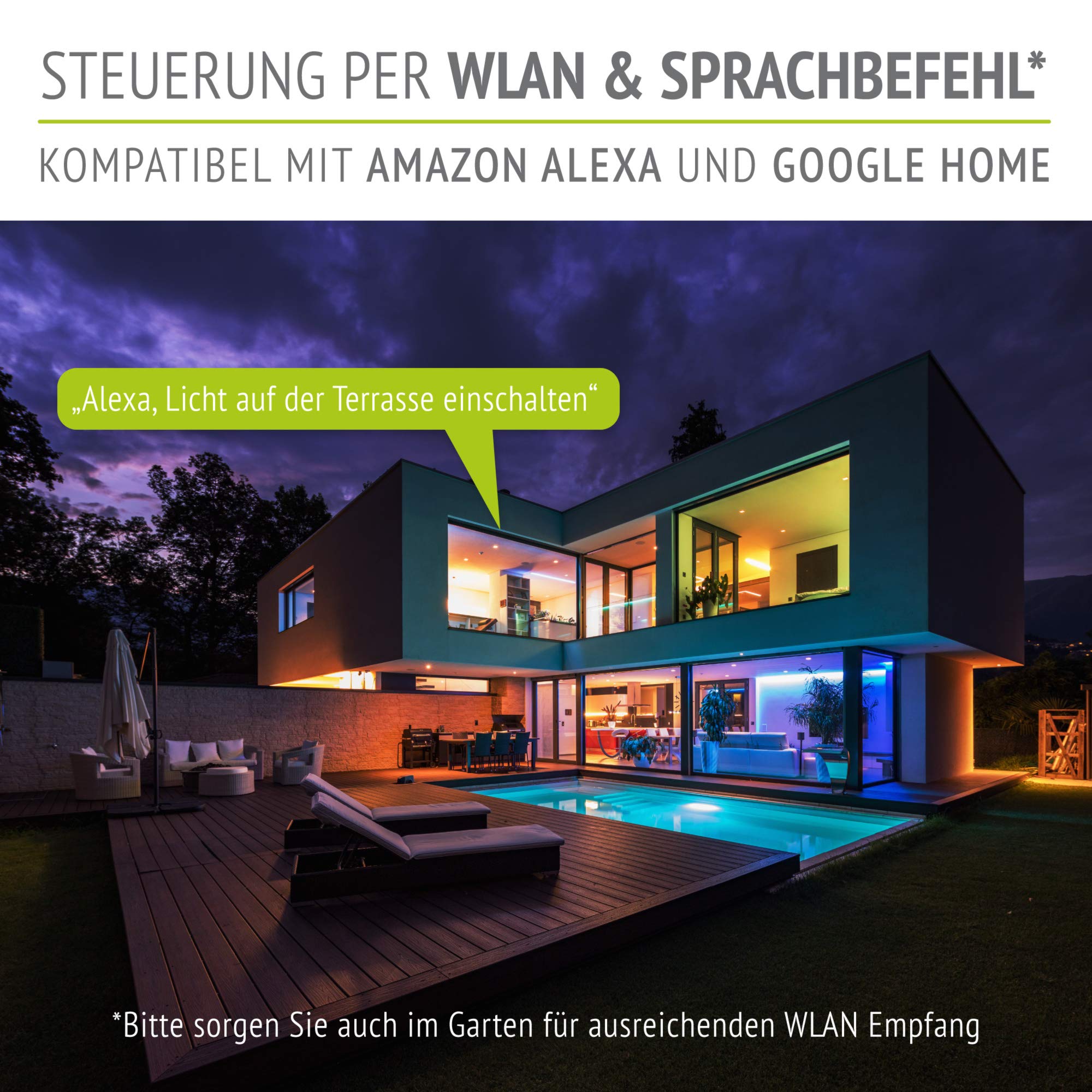 linovum BORU Bodeneinbaustrahler 4er Set schwarz Smart GU10 WLAN RGBW IP67 | Vier befahrbare Bodenstrahler bis 500kg - per App & Alexa steuerbar, RGB-Farblicht, für Garten & Wege, IP67, inkl. LED