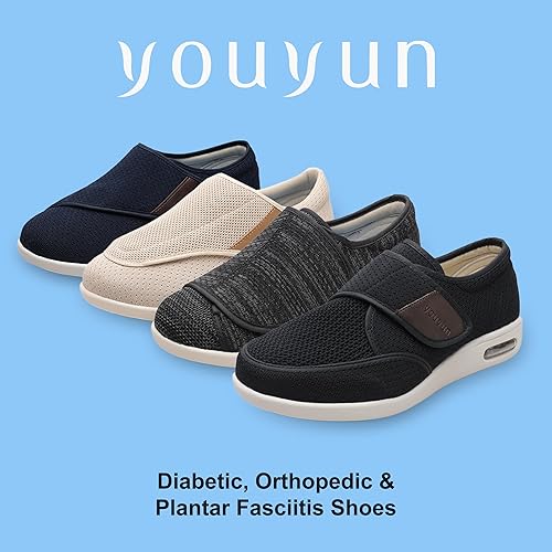 Miniatura 8 de youyun Zapatos para diabéticos para hombres de ancho ancho, zapatos diabéticos para hombres mayores, cierre ajustable, transpirables, ligeros,
