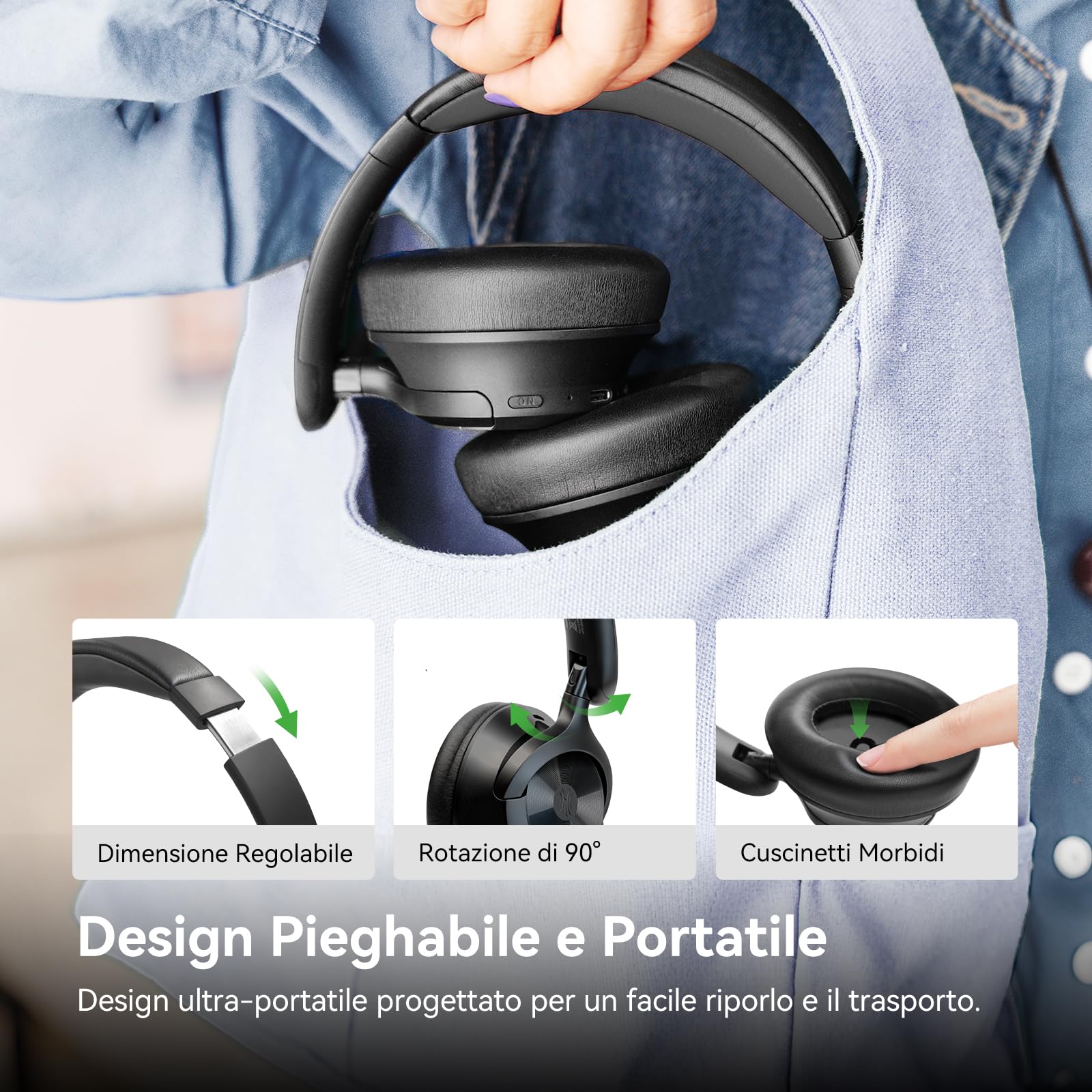 OneOdio Focus A1 Pro Cuffie On-Ear Wireless con Cancellazione Attiva del Rumore Ibrida, Ultra Leggere 200G, Batteria da 70 Ore con Ricarica Rapida, Bluetooth 6.0, Chiamate Nitide, Portatili Leggere