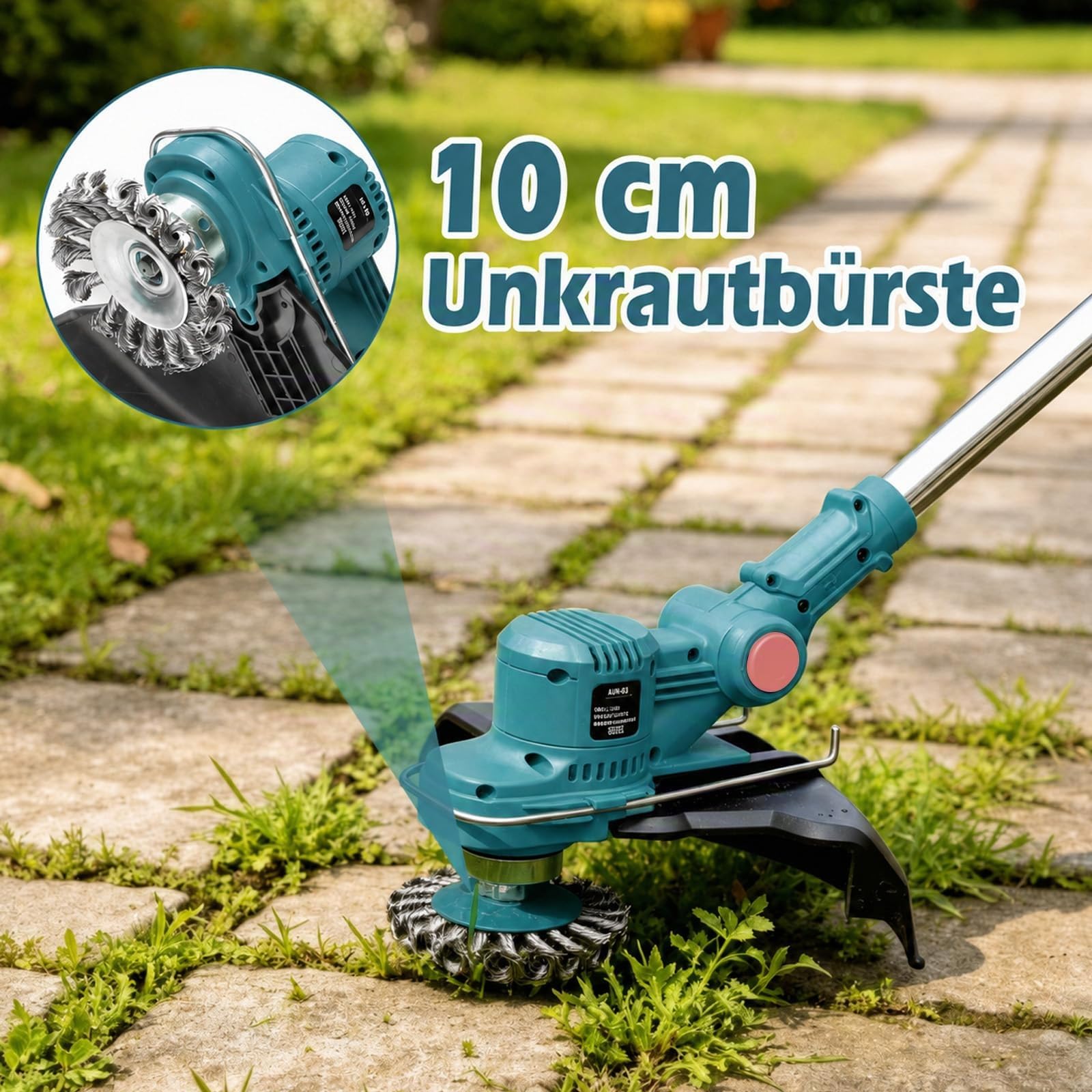 21V Rasentrimmer mit Akku, Akku Rasentrimmer für Makita-Akkus | 6-in-1 akku Freischneider, Rasentrimmer mit Unkrautbürste, 2X4.0Ah Akku & Ladegerät, Brushless, für Garden Trimmen, Tiefblau