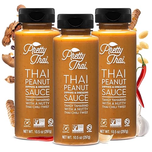 Pretty Thai Salsa de maní, sin gluten, sin OMG, vegano, auténtico, salteado, aderezo, condimento de arroz, condimento y salsa de inmersión, 100%