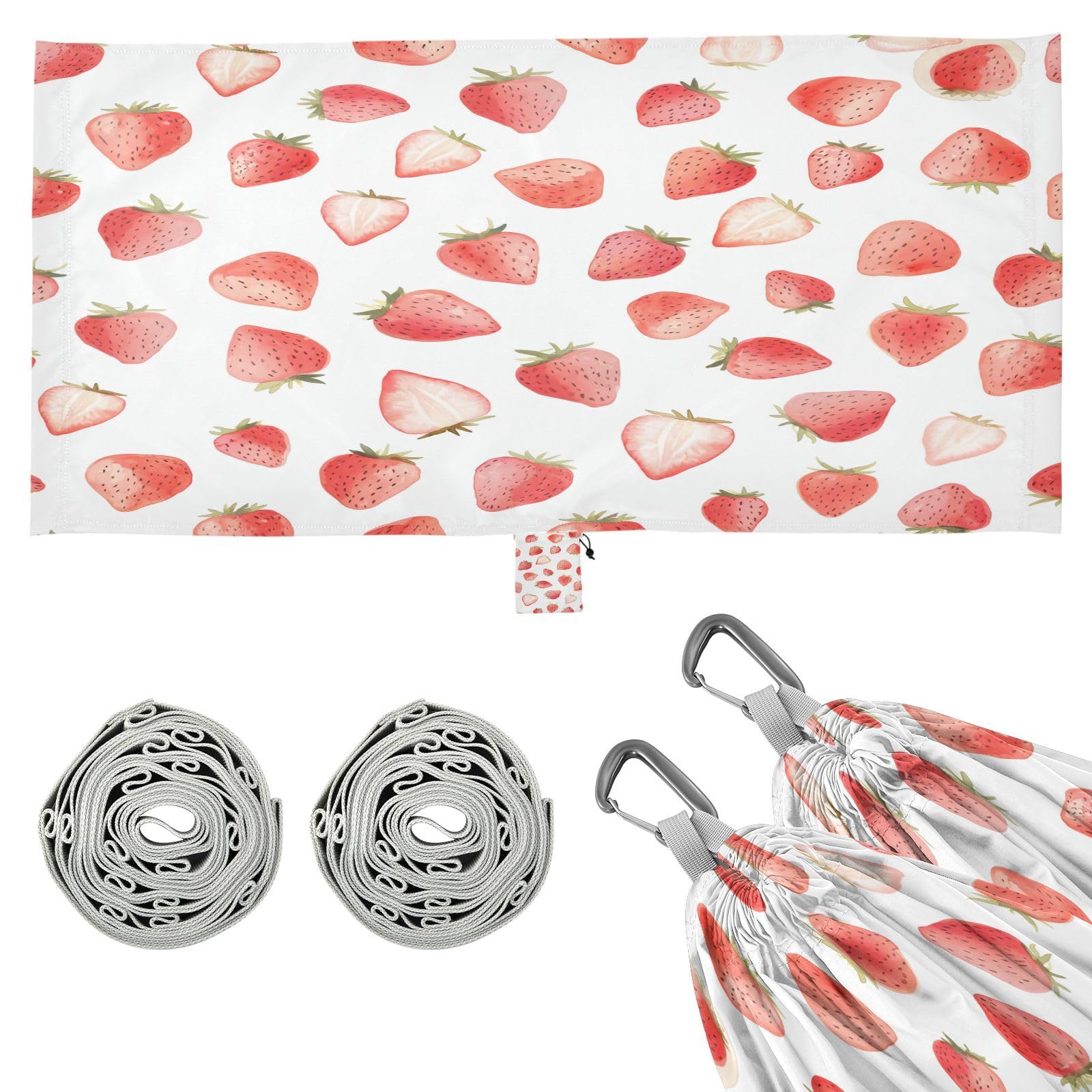 ATTX Cute Watercolor Strawberry Camping Hammock - Lightweight & Portable Hammocks, Heavy Duty 330lbs Capacity for Indoor, Hiking, Backpacking, Travel, Backyard, Beach#145