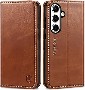 SHIELDON Hülle für Galaxy S25 Ultra 6,9 5G, Echtleder Schutzhülle Magnetisch Cover Handyhülle Klapphülle Kompatibel mit Galaxy S25 Ultra 2025 - Schwarz