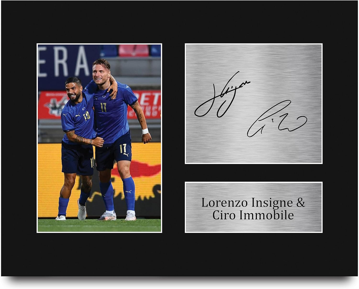 HWC Trading Lorenzo Insigne & Ciro Immobile Italy Gifts Printed Signed Autograph Picture for Soccer Fans and Supporters - US Letter Framed (ID-008042)