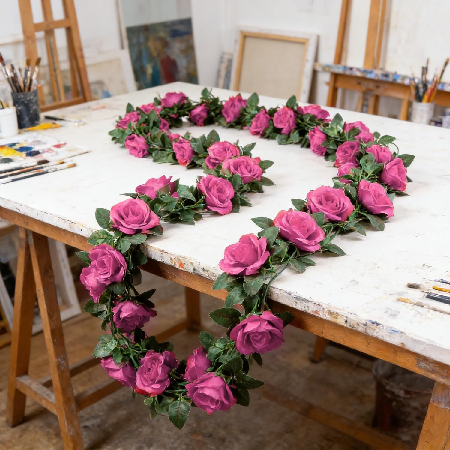 Valentine's Day 5PCS Pink Rose Garland Artificial Flowers, 16 Heads Rose Garland for Wall Decor, Home Decor, Wedding, Party Backdrop, Romantic Bedroom, Spring Mantle Decoration
