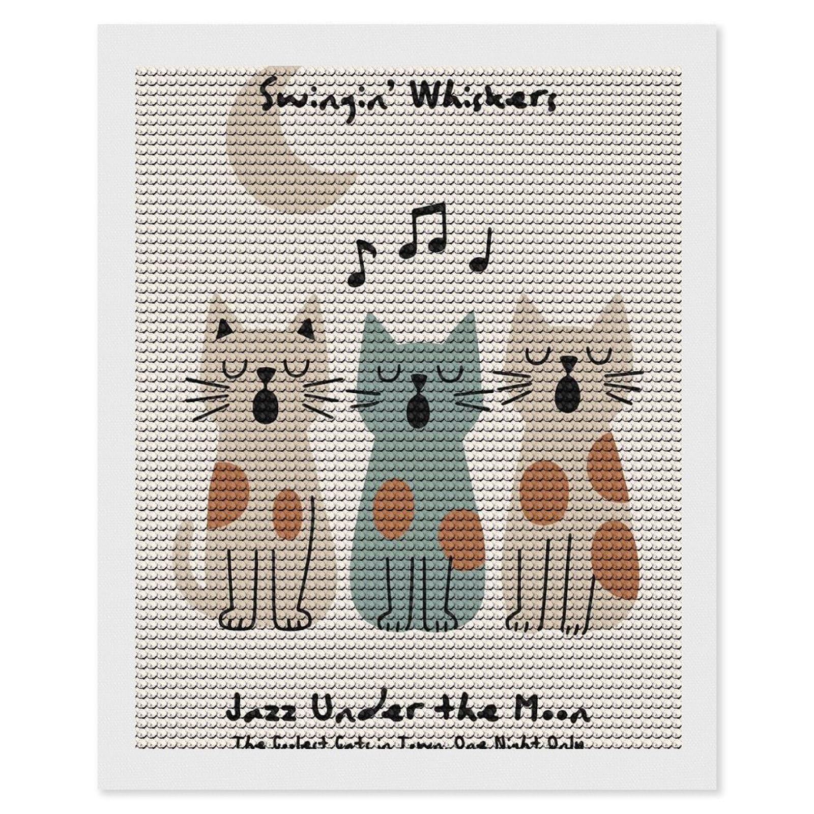 Junmoney SwinginWhiskers Jazz Cats Diamond Painting Canvas Set 16"x20", Boho Decor, for Craft Lovers, Easy Handmade Project, Holiday Gift Idea