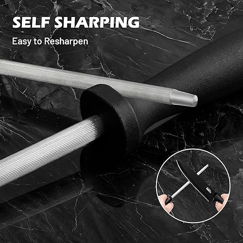 Miniatura 8 de Juego de 20 cuchillos para cocina con bloque, apto para lavavajillas, con afilador integrado, juego de cuchillos de acero inoxidable alemán negro