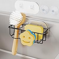 Vista 15 de HapiRm Soporte de esponja para fregadero de cocina, organizador de fregadero de cocina sin taladro, soporte para esponja de platos a prueba de Dorado