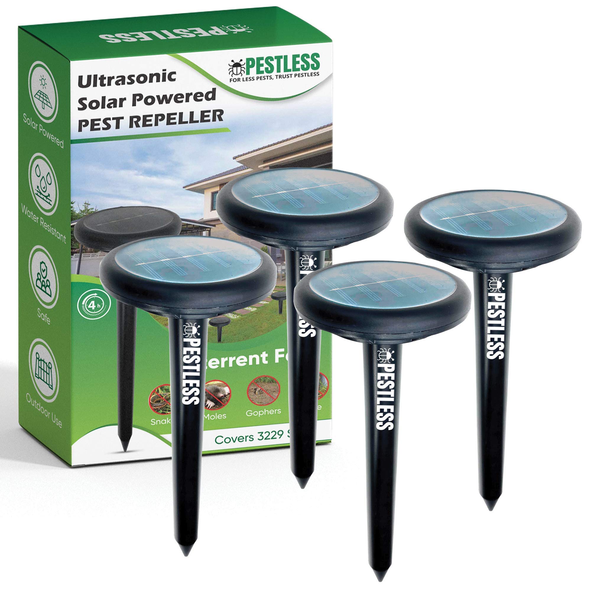 Pestless Upgraded Ultrasonic Pest Repeller - Deterrent for Moles, Gophers, Snakes, Mice, Raccoon, Squirrel Repellent - Safe, Humane, Solar Powered