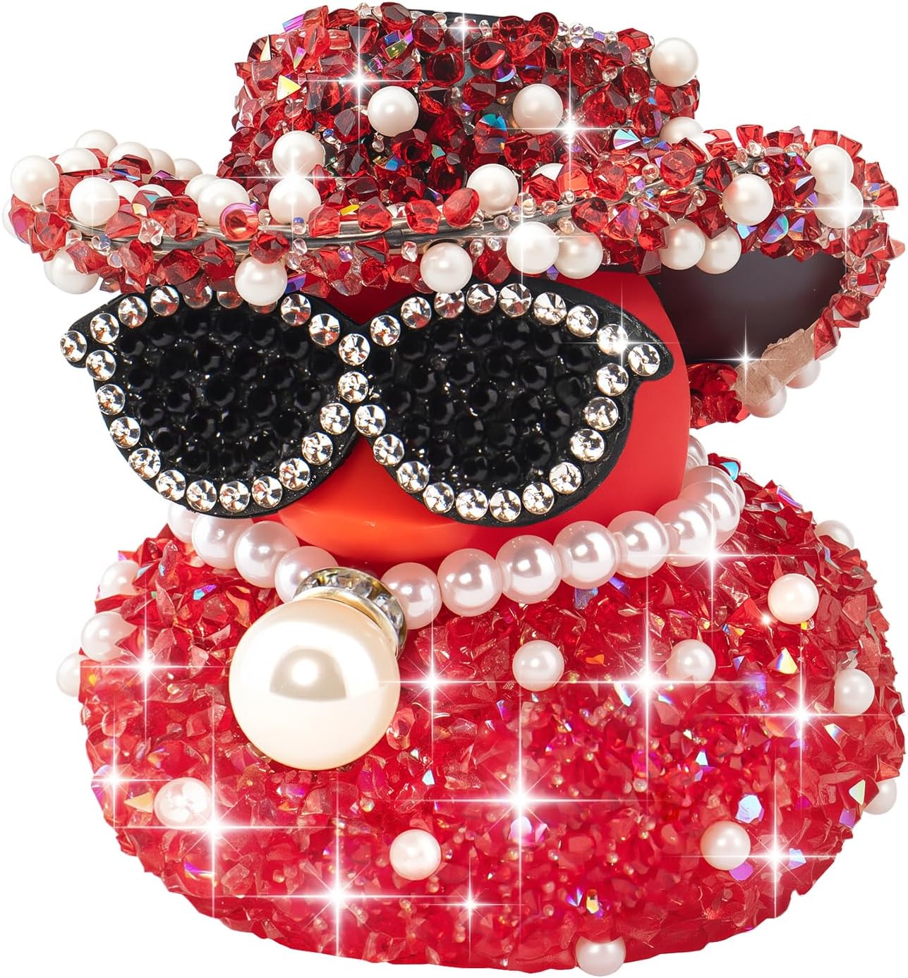 wonuu Pearl Diamond Rubber Duck Car Ornaments Dashboard Decorations for Cute Car Accessories, Black